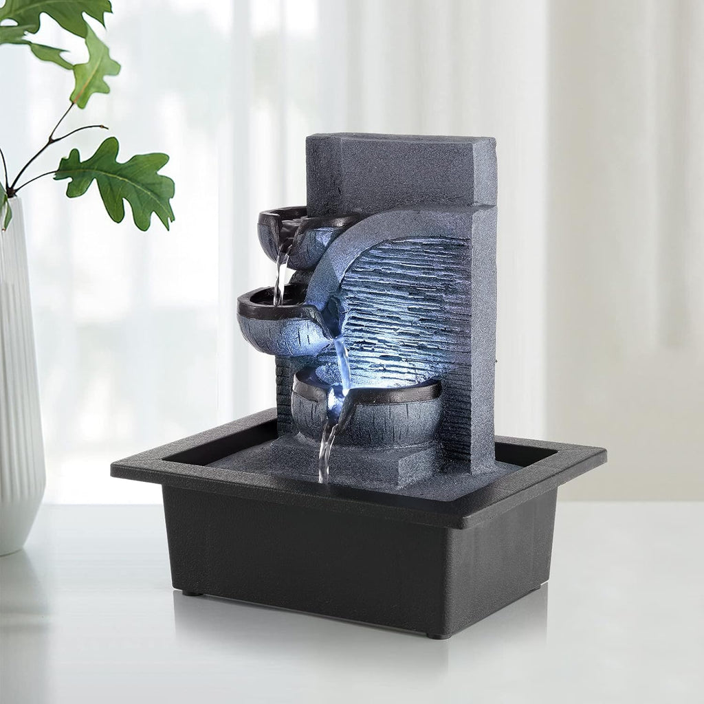 Tabletop Water Fountain with LED Lights Indoor Waterfall Fountains Relaxing Water Feature Indoor Fountains Zen