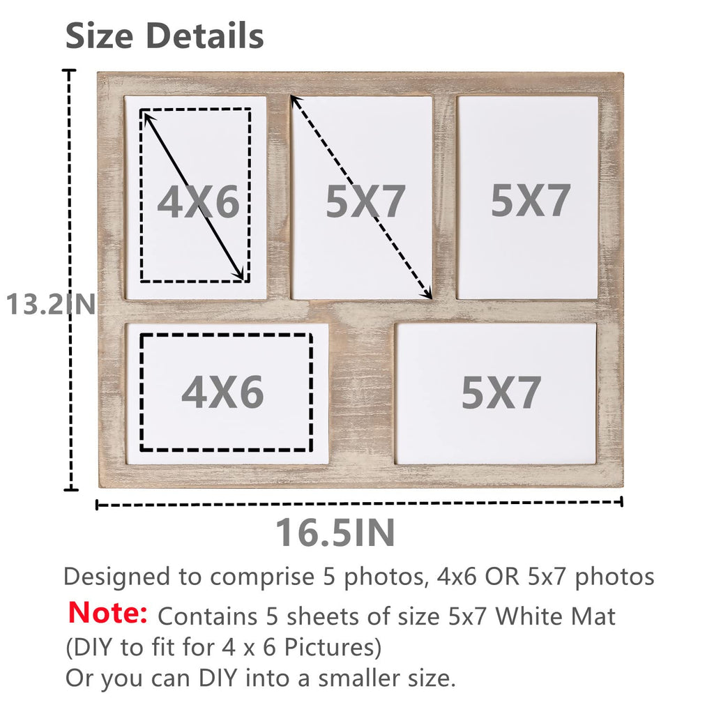 Farmhouse Picture Frame 5X7 Rustic Photos Frame Opening
