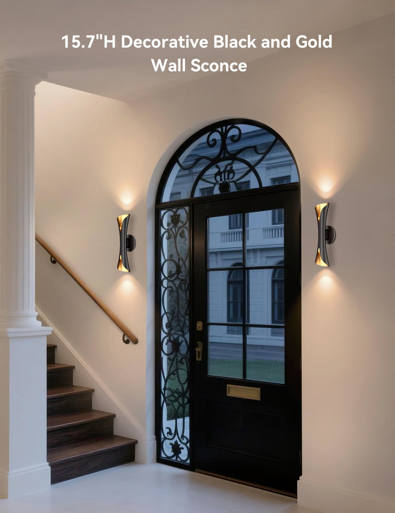 Wall Sconce, Modern Dimmable Hardwired Wall Light Black&Gold 15.7"