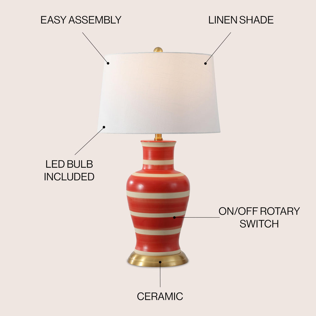 Julian Classic Ceramic Urn Metal LED Table Lamp 29", Red/Beige