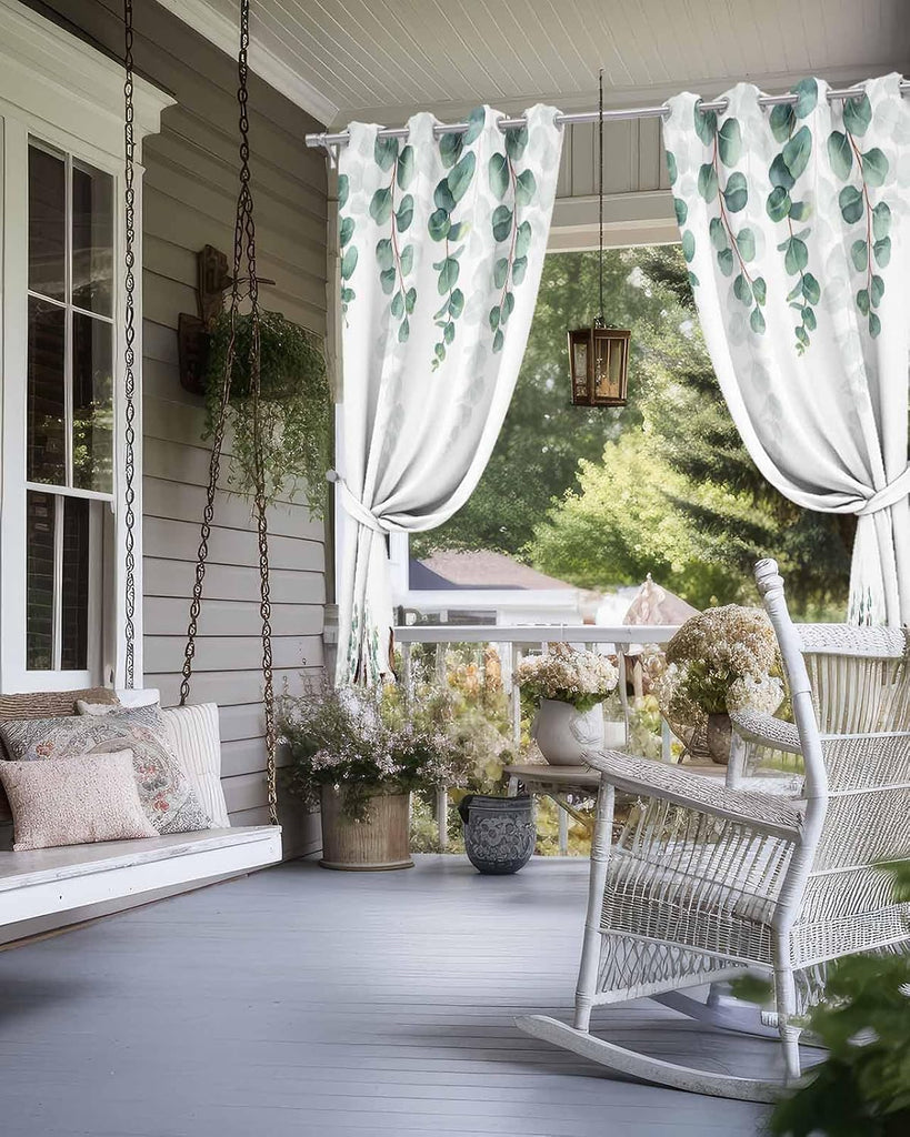Outdoor Curtains Waterproof, Eucalyptus Leaves Privacy Screen Outdoor Front Porch Decor, Grommet Outside Curtains for