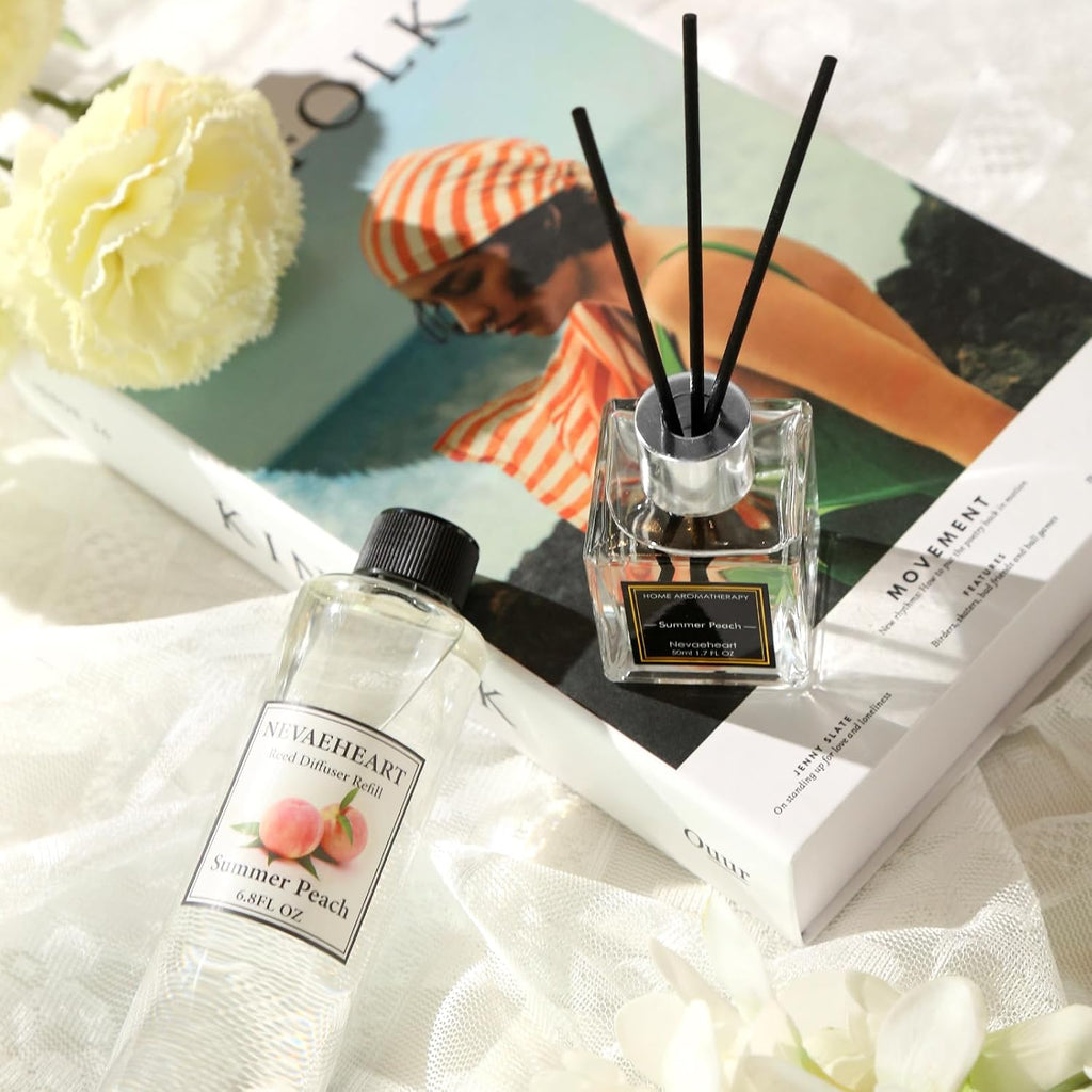 Reed Diffuser Refill, Gardenia Reed Diffuser Oil with Sticks Set, 6.8oz(200ml) Reed Diffuser Oil Refill Home