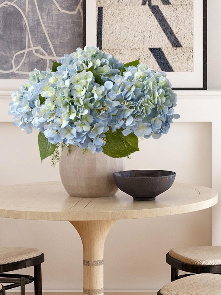 20" 4PCS Artificial Light Blue Large Faux Latex Real Touch Fake Hydrangeas Silk Bouquet with Leaves Stems for Family