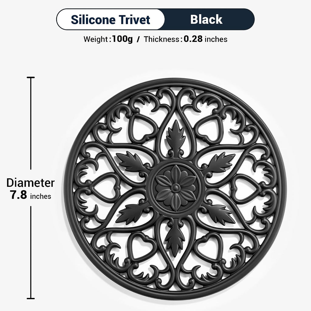 Set Silicone Trivet Mats for Hot Dishes Pots and Pans (Black) - Set of 6