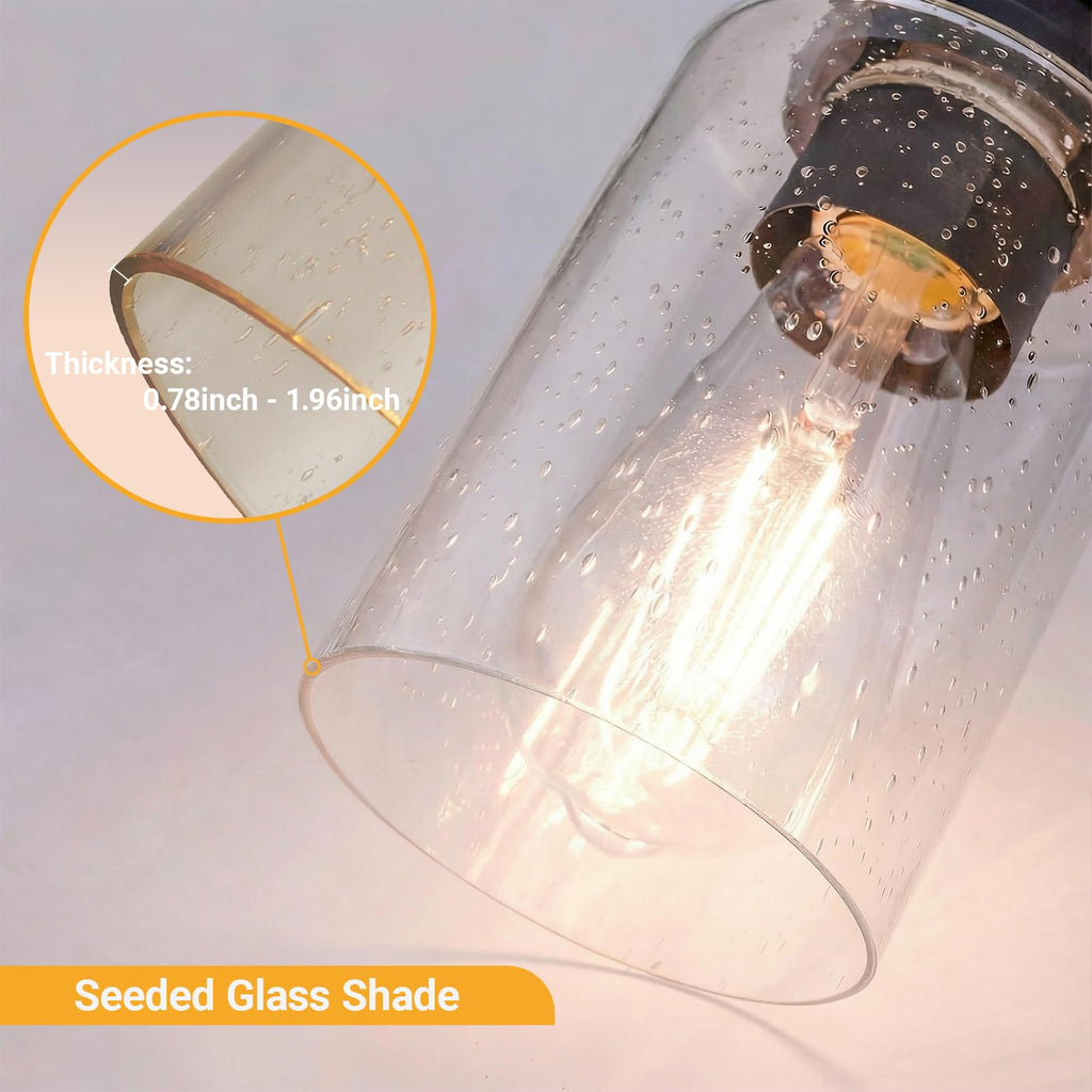 Track Light Fixture, Black Bathroom Lighting Fixture Ceiling with Seeded Glass, Multi-Directional Ceiling