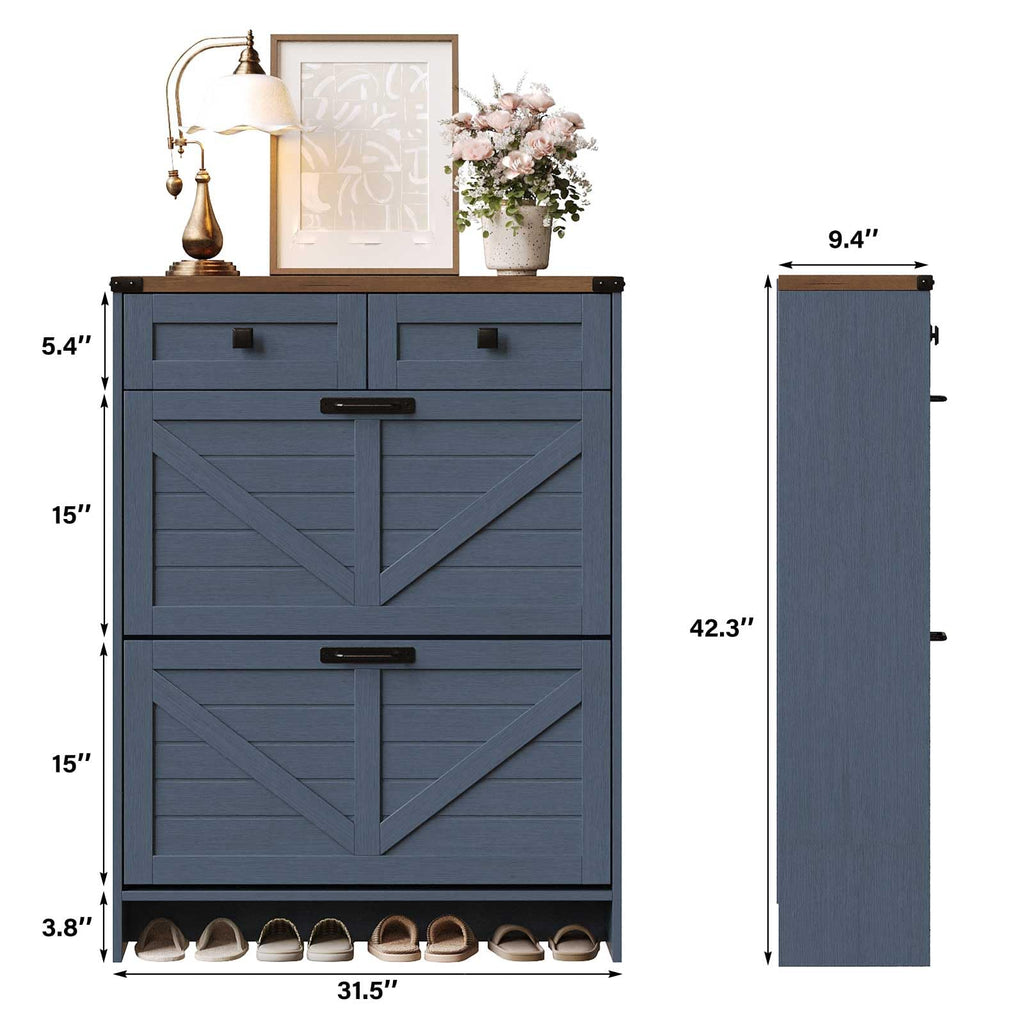 Farmhouse Shoe Cabinet, Dark Blue