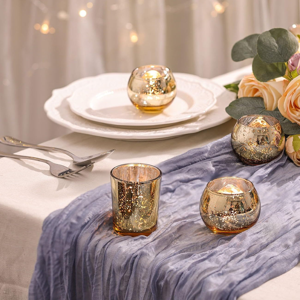 48PCS Assorted Gold Votive Candle Holders Bluk, Gold Wedding Decorations, Mercury Glass Candle Holder for Tea Lights