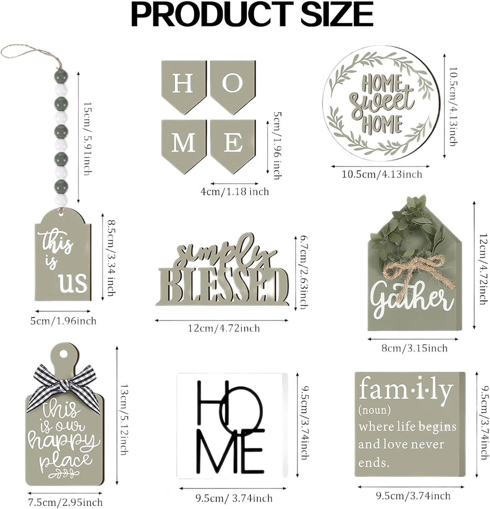 Farmhouse Tiered Tray Decor Set - Rustic Wooden Mini Signs and Decorations and Kitchen Display (Tiered Tray Not - Set of 11