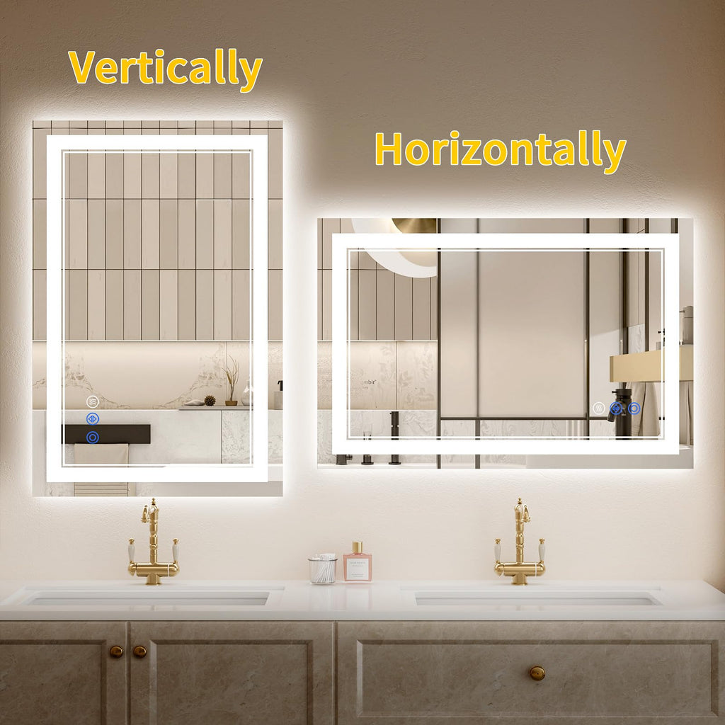 24"x32" LED Bathroom Mirror with Lights, Anti-Fog, Backlit + Front Lit, Dimmable, Led Vanity Mirror for Wall, Lighted