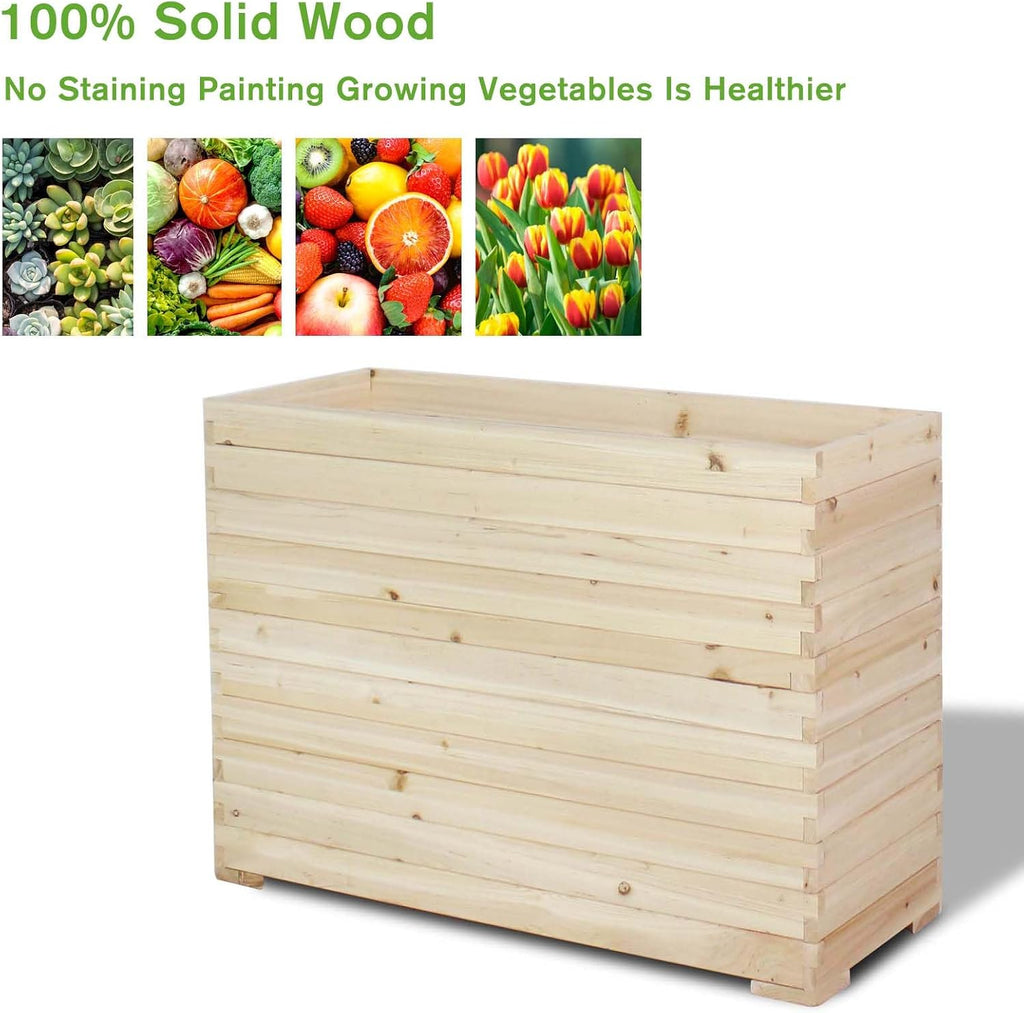 Wood Raised Garden Bed, Rectangular Planter Box Outdoor Large Tall Trough 39"x28"x15" Flower Planters Boxes with