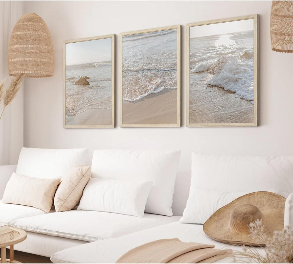 Beach Wall Art Decor Coastal Wall Art Pictures Ocean Canvas Wall Art Beige Beachy Wall Decor Boho Beach Prints Ocean