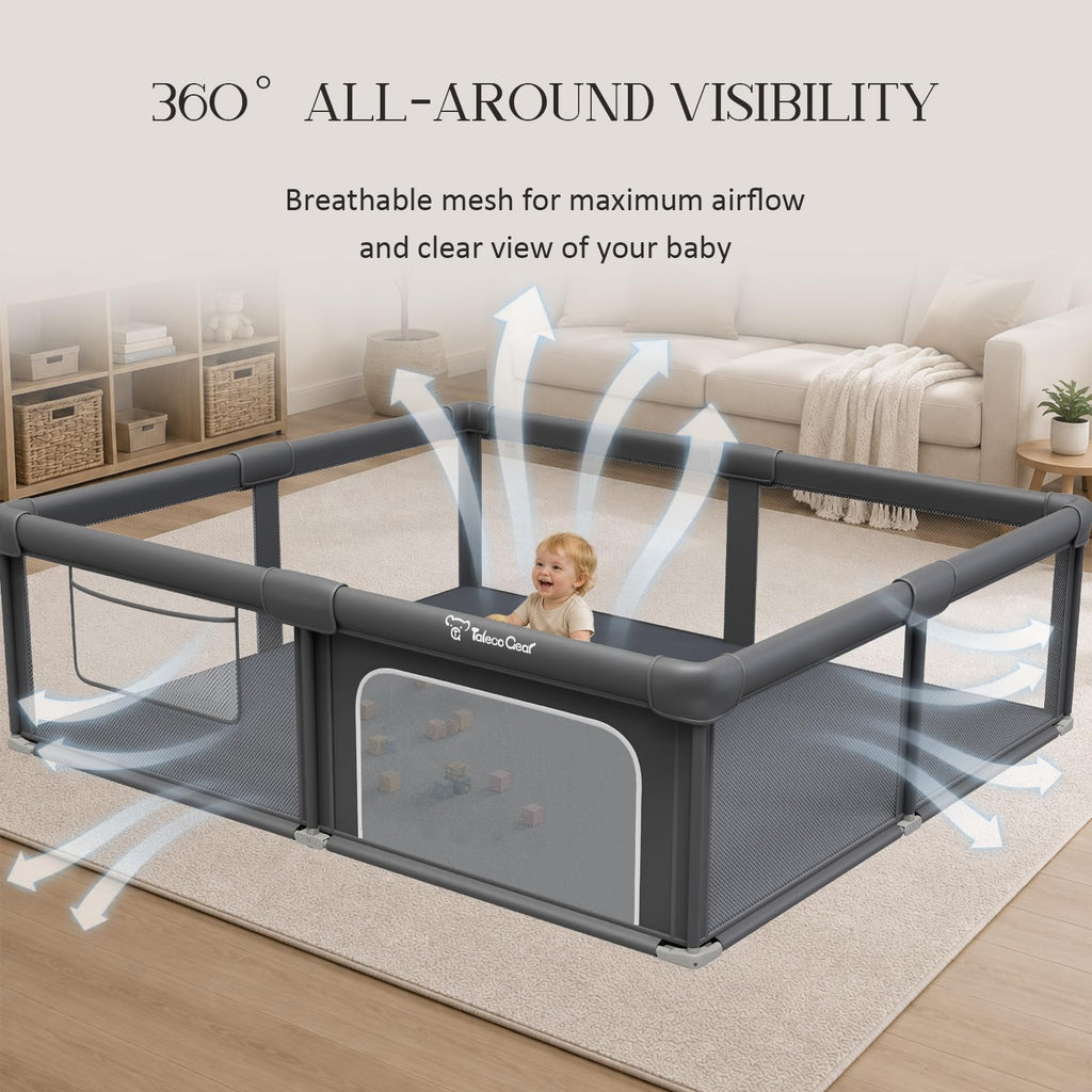 Foldable Playpen for Babies and Toddlers, 71"x79" Portable Play Yard with Mat, Kids Collapsible Play Pen with Sturdy