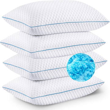 Cooling Shredded Memory Foam Bed Pillows, Standard Size, 4 Pack, 20 x 26 in | Adjustable Firm, Supportive