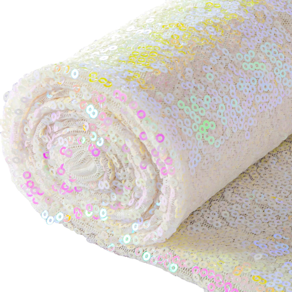 Sequin Fabric By The Yard Iridescent White, Sparkly Glilz Sequin Fabric for Wedding/Dessert Table, Fabric Xmas Tree
