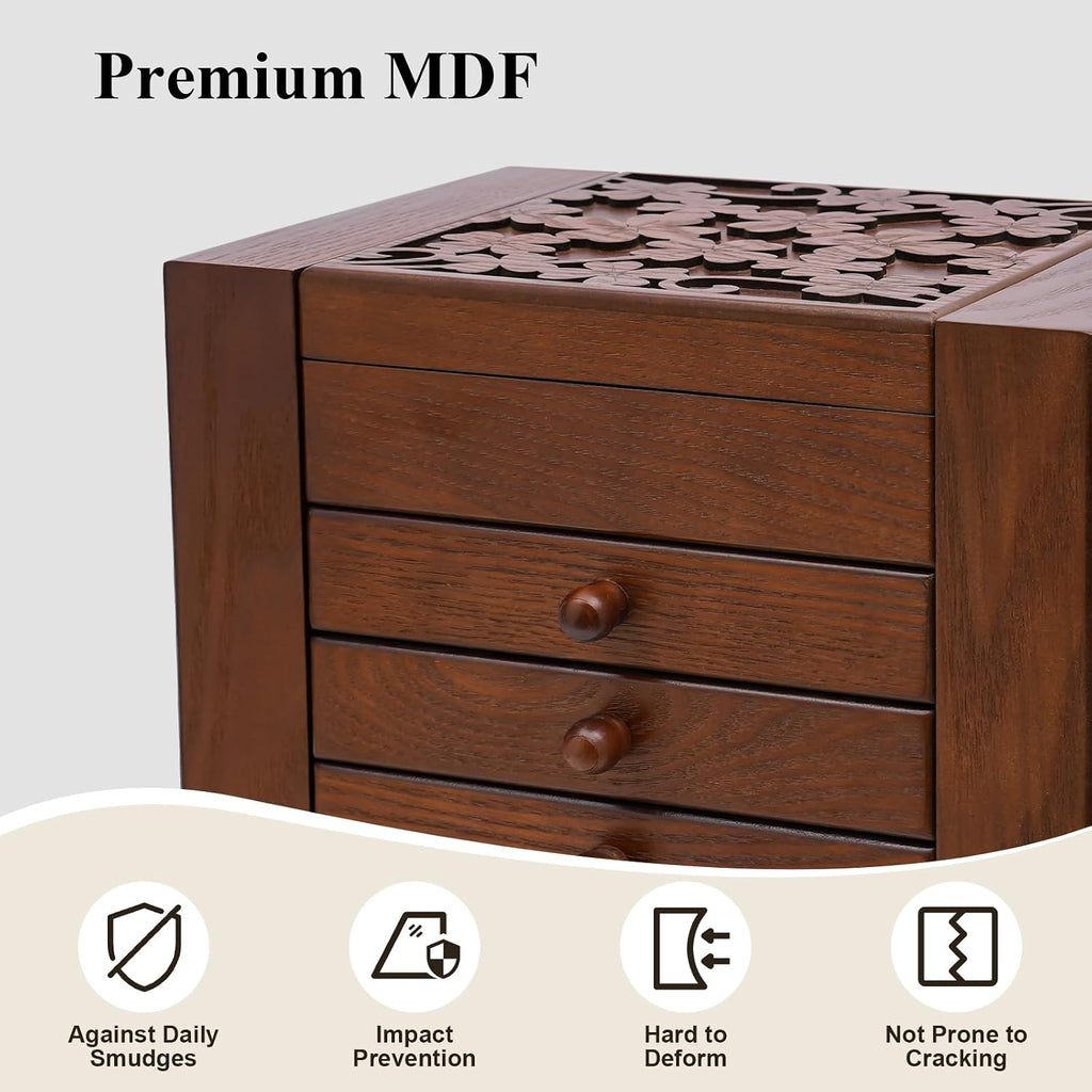 Walnut Wooden Jewelry Box 5 Layer Vintage Wood Jewelry Organizer