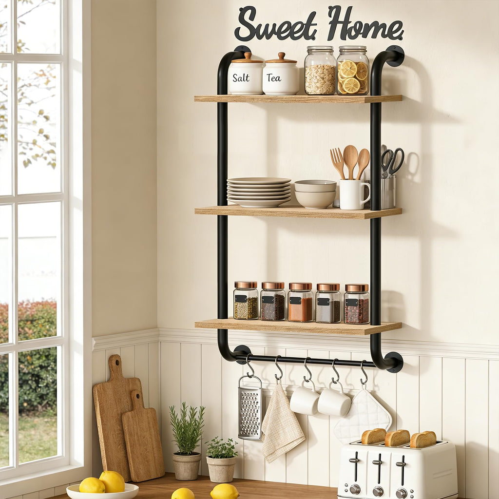 3 Tier Wall Shelves Over Toilet Rustic Industrial Floating Shelf
