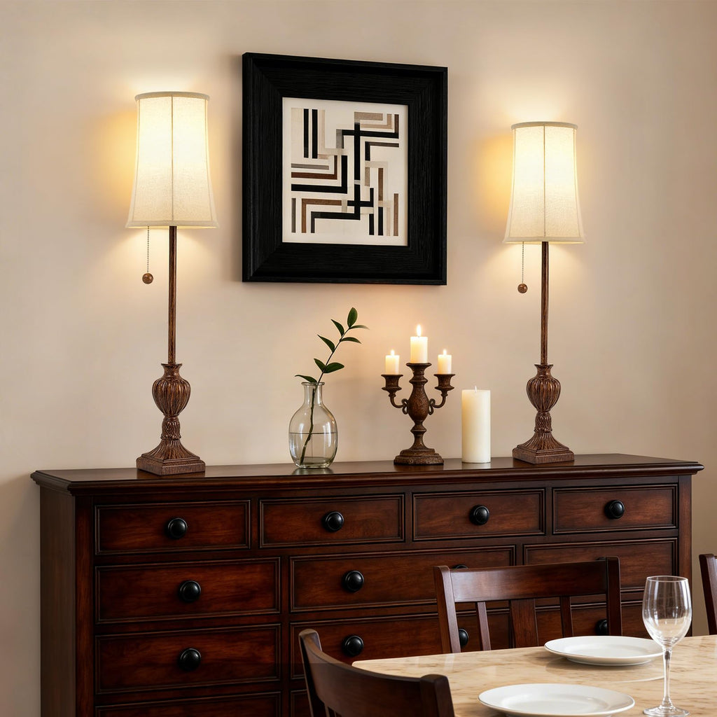 Buffet Table Lamps Set of 2, 28" Tall Skinny Brown Res Lamp