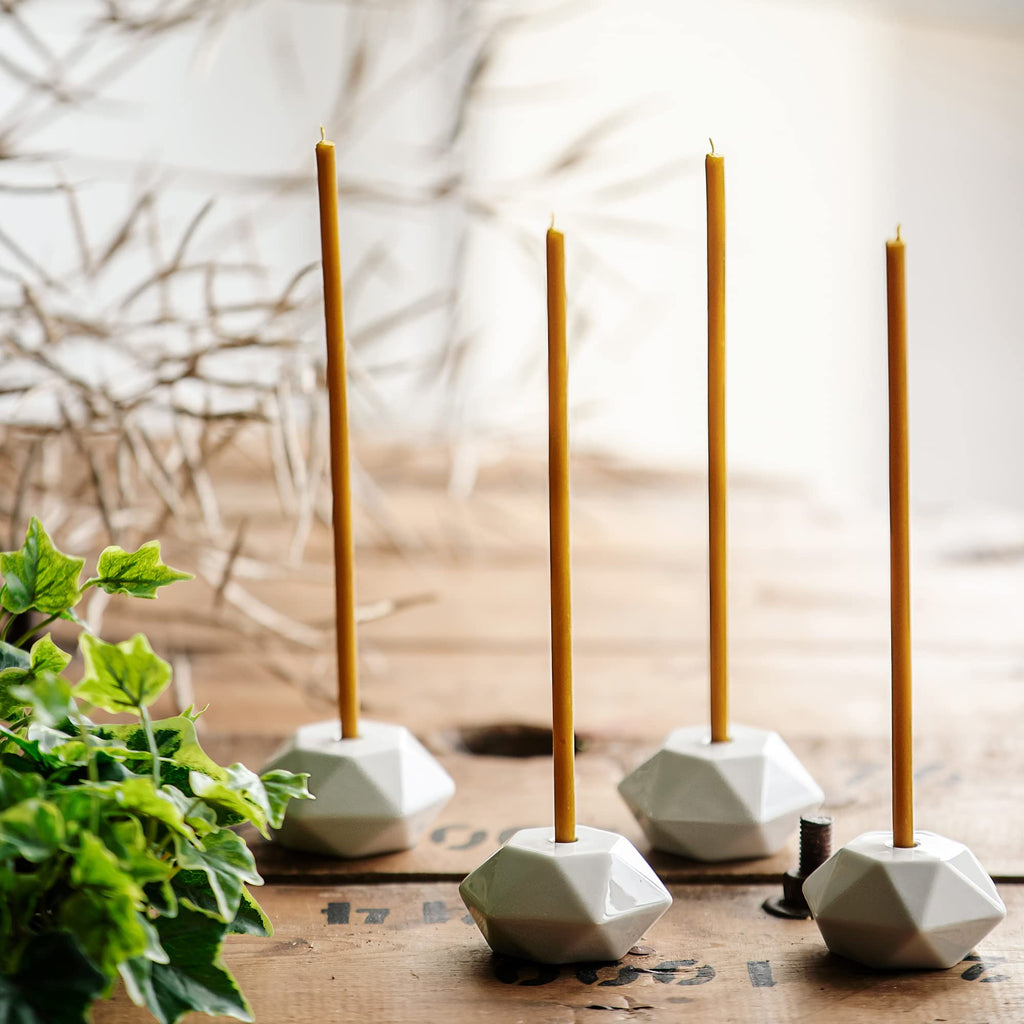 Set of 2 Taper Candle Holder - Handcrafted, Sturdy Ceramic Thin Candlesticks Holder - Ideal Luxury White Home Decor