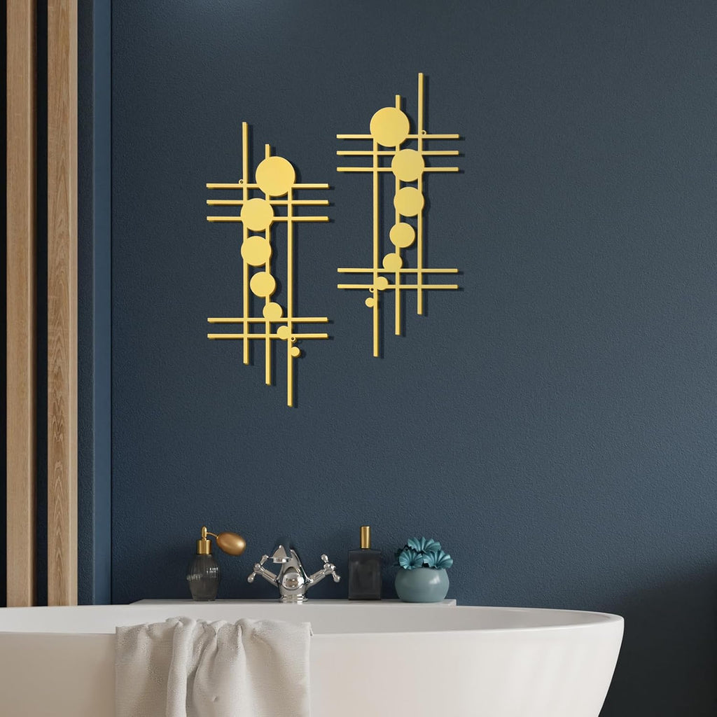 Metal Wall Art 15.75x7.09 in Vertical Abstract Geometric Gold - Set of 2