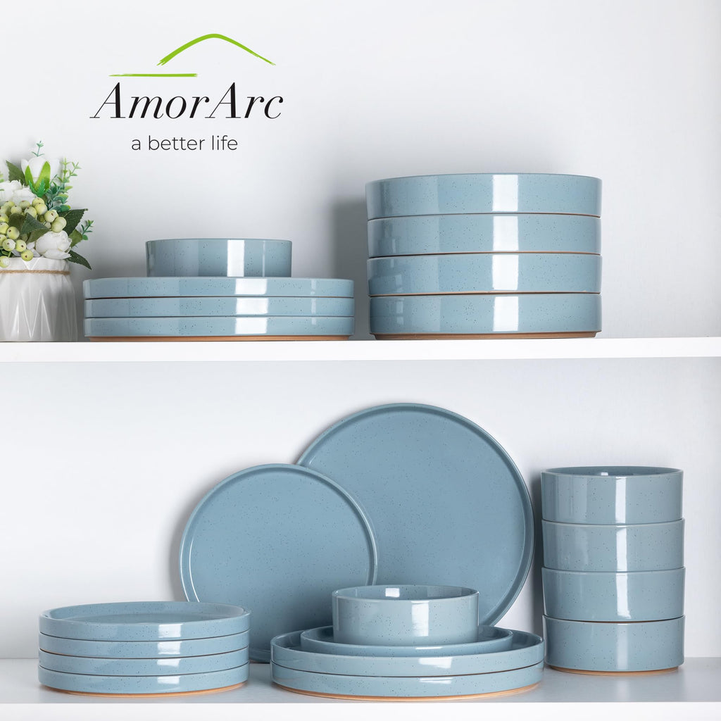 Stoneware Dinnerware Sets for 6,18Pcs Plates and Bowls Set