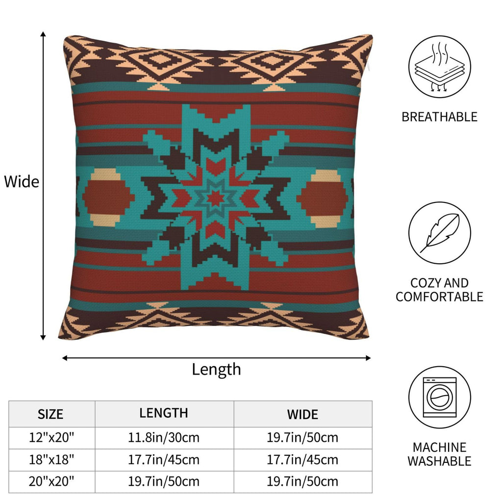 Aztec Throw Pillow Covers 18x18 Set of 2 Western Southwest Rustic Turquoise Pillows Cover Tribal Navajo Mexican