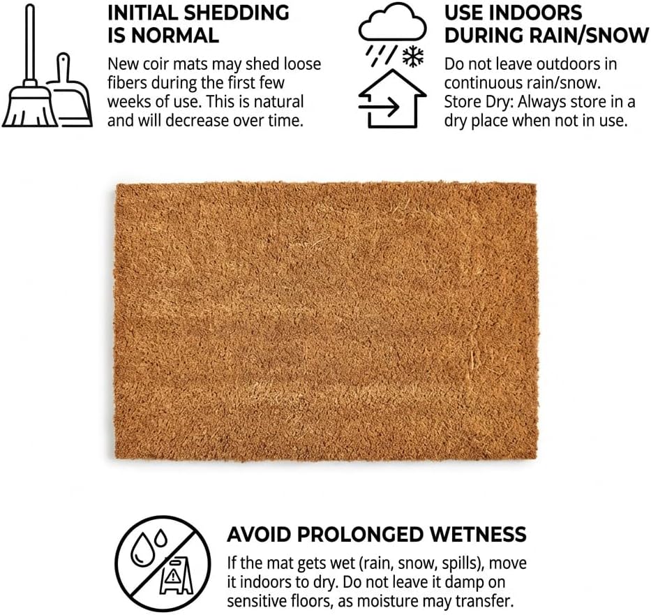 2-Piece Layered Front Doormat Set, Welcome Natural Coco Coir Door Mat + 28"x43" Black and White Buffalo Plaid Rug
