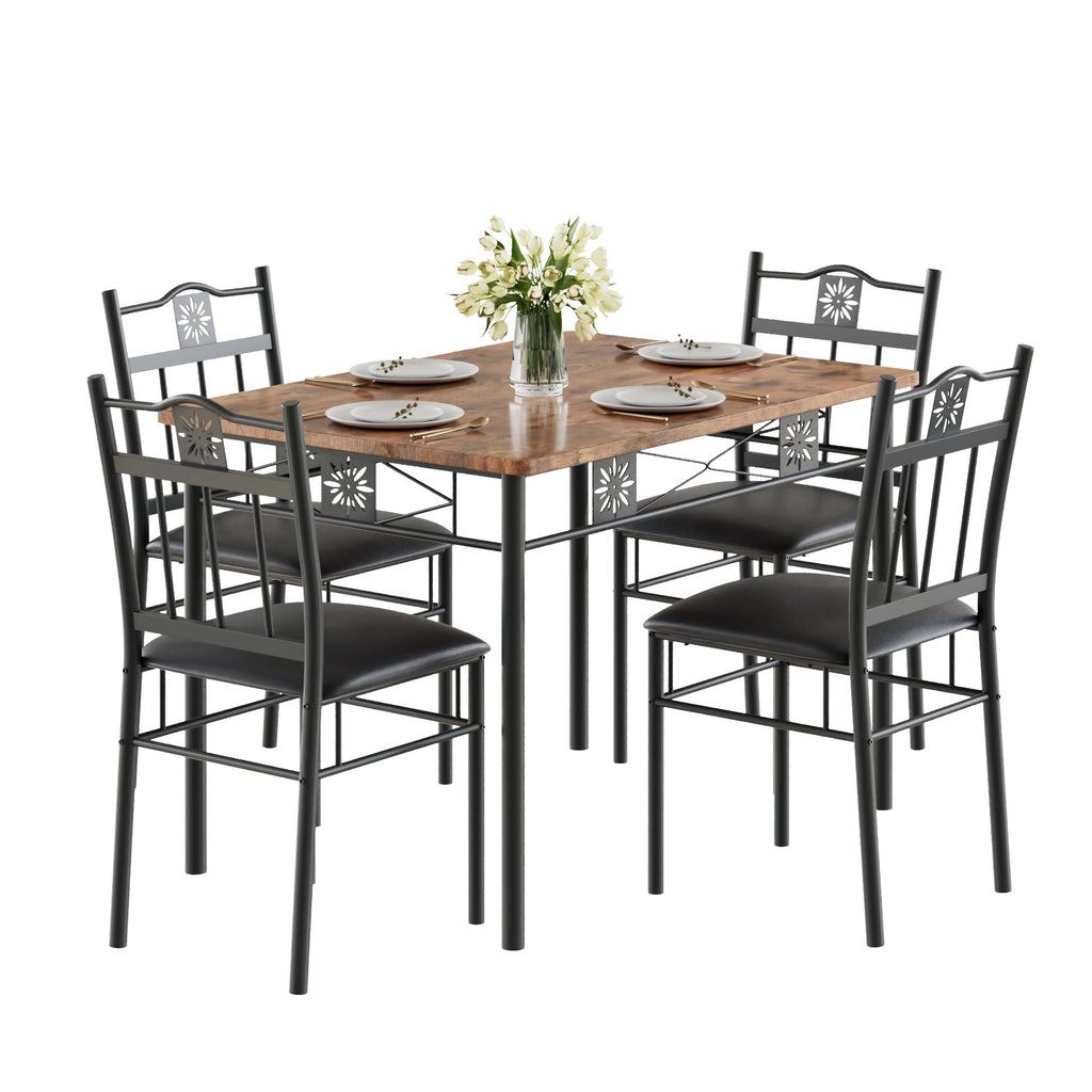 Dining Table Set for 4, 5-Piece Wood Kitchen Table with Upholstered Padded Chairs for Small Space, Breakfast Nook