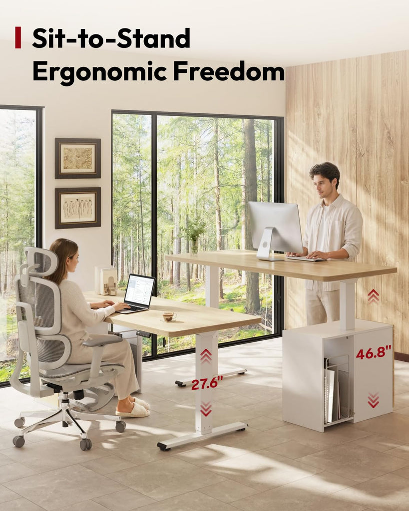 Executive Standing Desk w/Drawers & Dual Motor, White Oak & 60"