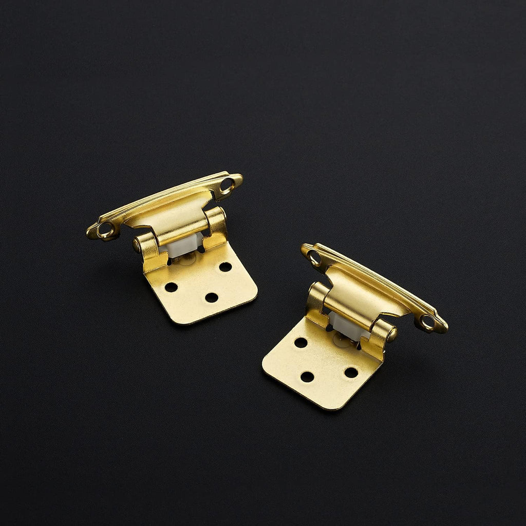 50 Pack (25 Pairs) 1/2" Overlay Cabinet Hinges, Self-Closing Semi-Concealed Face Mount, Satin Brass Decorative Hardware