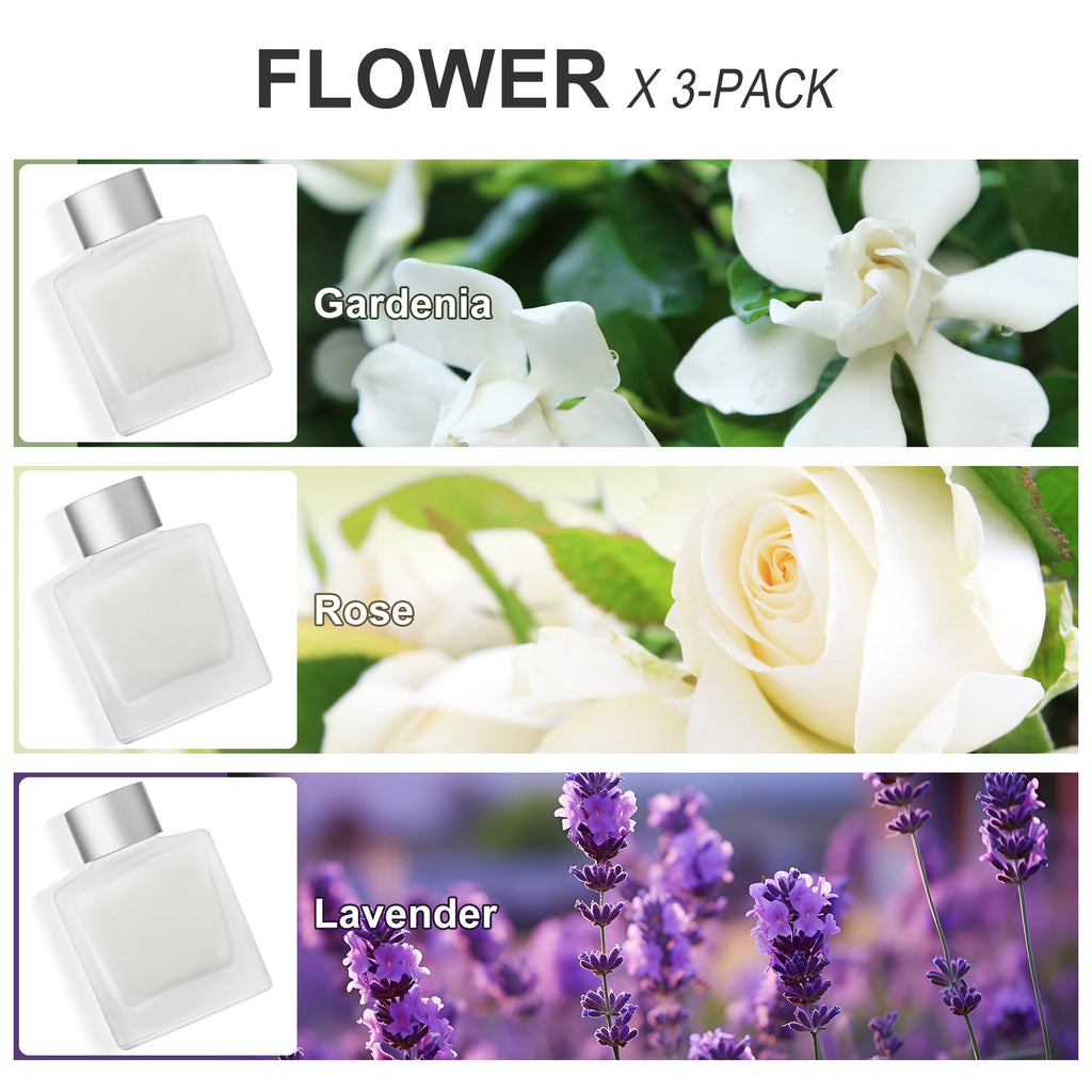 3-Pack Reed Diffuser Set, Gardenia/Lavender/Rose Scented Oil