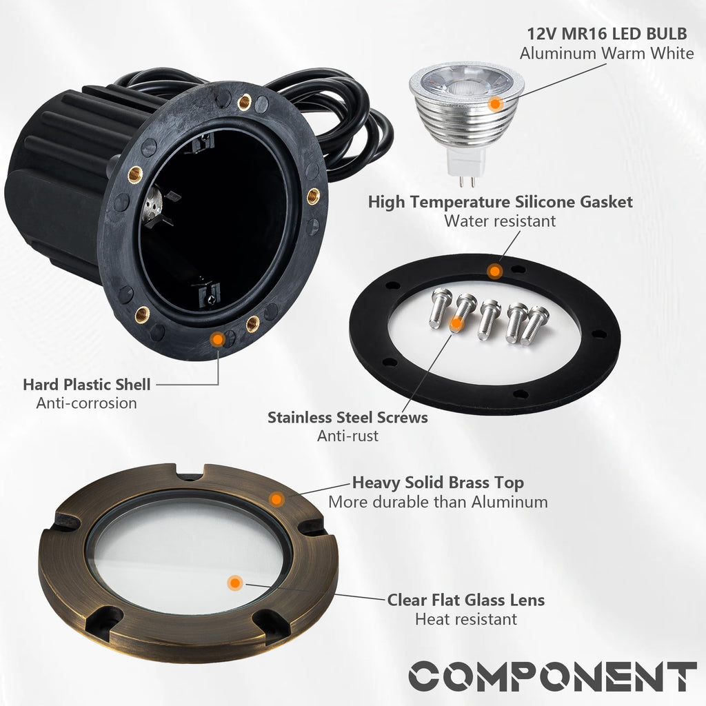 Brass Low Voltage Landscape Lighting 12V LED Landscape Lights, Outdoor In-Ground Well Lights with MR16 GU5.3 Bulb