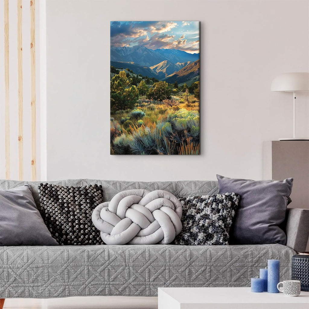 Mountain Landscape Wall Art Sunset Mountains Pictures Bathroom Decor Nature Botanical Trees Landscape Canvas Pictures