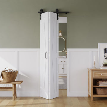 28" x 84" Bifold Sliding Barn Door, K Shaped Panel with Sliding Hardware Kit Set, Finished Closet Door Slab, 2.67FT