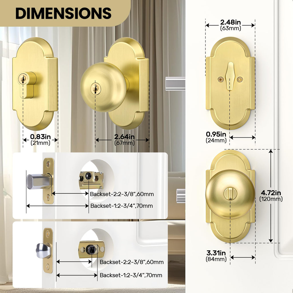 Satin Gold Door Knob with Deadbolt, Keyed Alike Exterior Door Lock Set