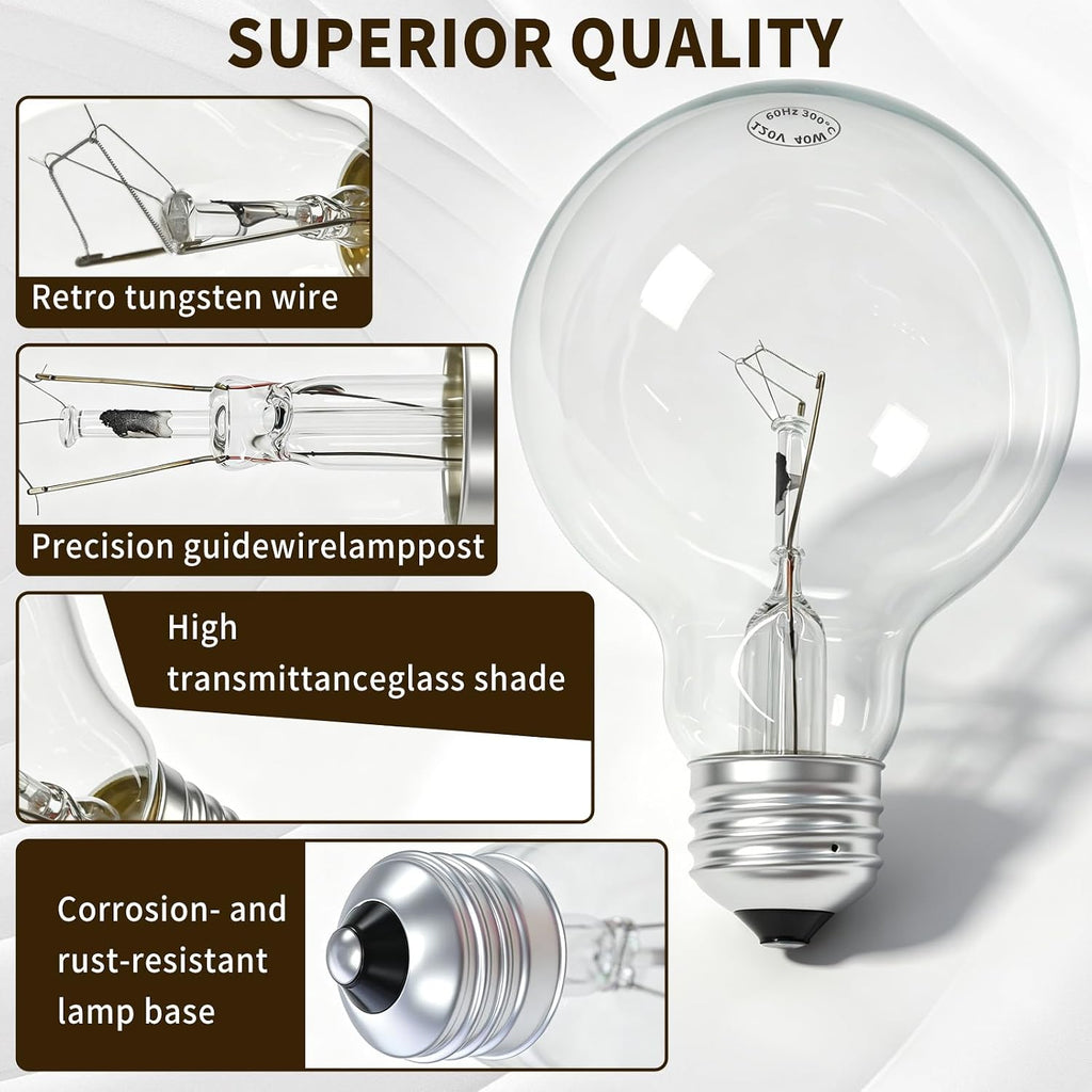 40W Clear Incandescent Bulbs 120V G25 Globe Light Bulbs for E26/E27 Base