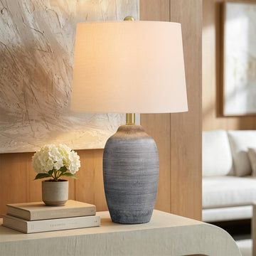 24.5" Ceramic Rustic Lamp with Pre-Attached Shade
