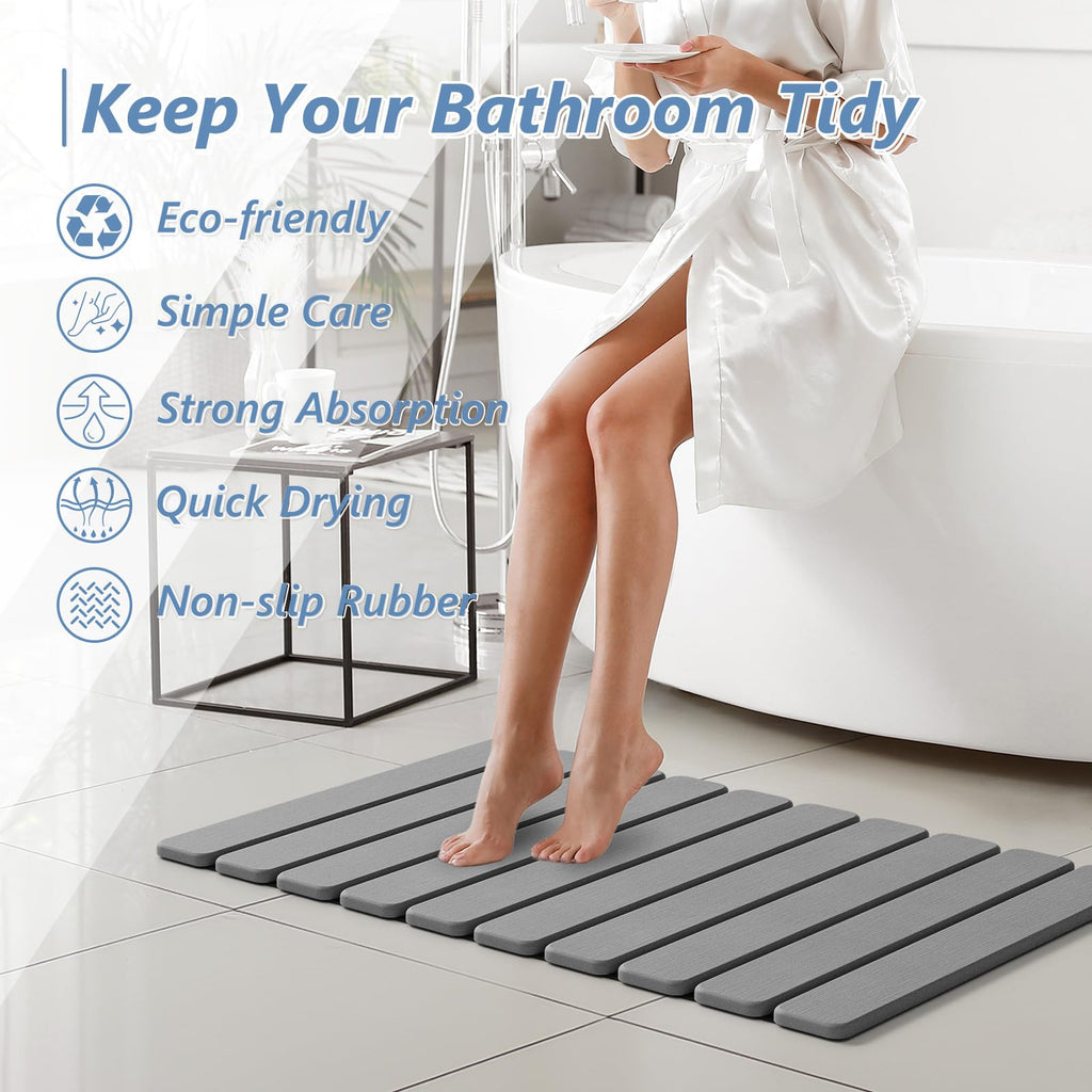 Foldable Stone Bath Mat, Diatomaceous, 23.6"x15.5", Grey