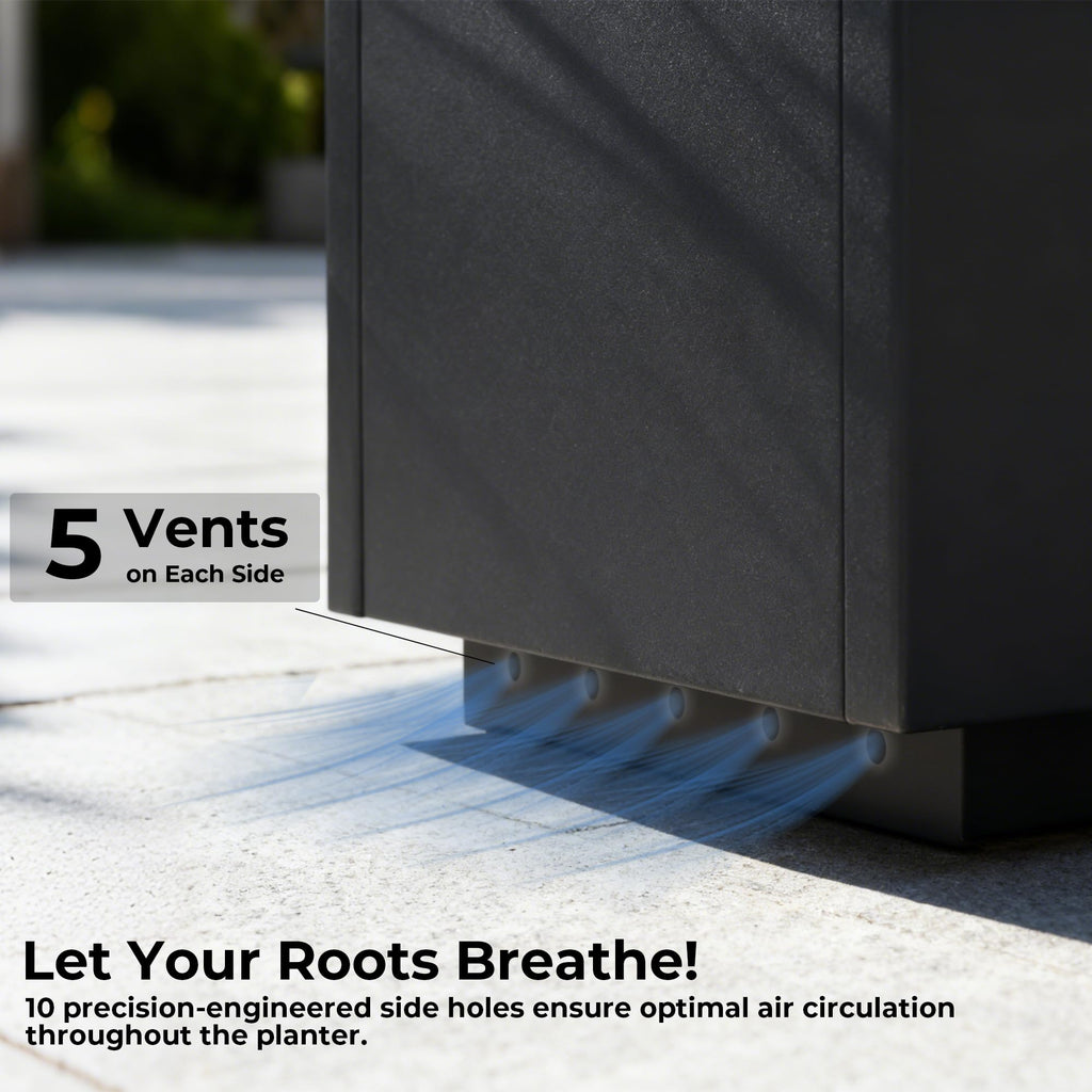 28" Galvanized Steel Planter Box, Outdoor Rectangular Tall Metal Planter with Insert Shelf & Drainage Holes, Matte