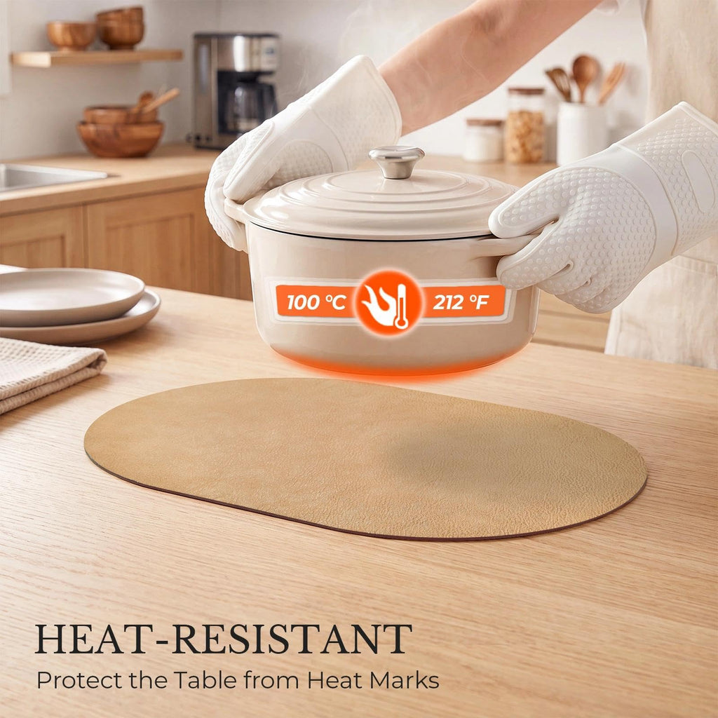 Vinyl Faux Leather Oval Placemats, Set of 4, Camel