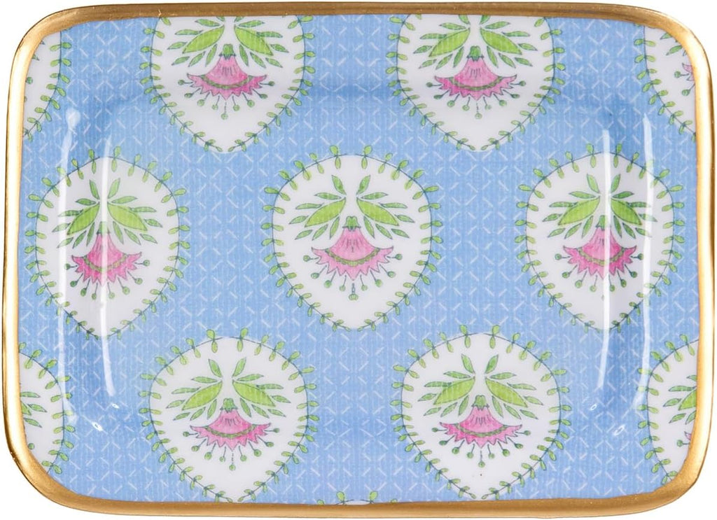 Decorative Trinket Tray, Jewelry Plate, Catchall Dish, Dresser, Nightstand, Entryway, Blue and Pink, Chinoiserie