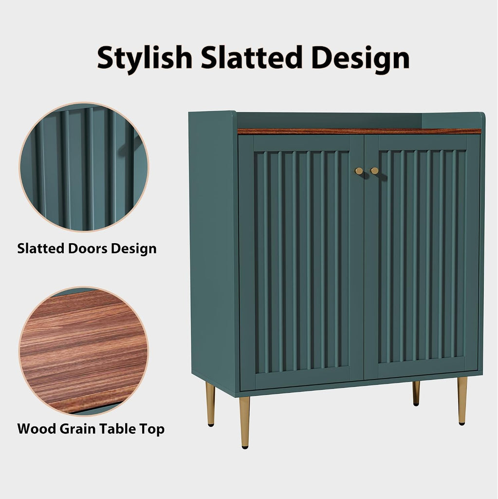 Modern 32 inch Wide Coffee Bar Cabinet with Wine Storage, Liquor Cabinet with Glass Holder & Grid Rack, Fluted