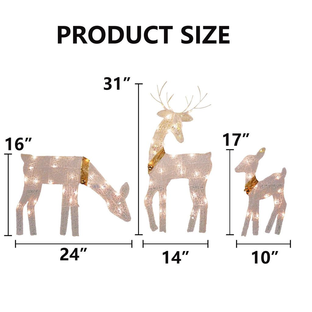 Christmas Outdoor Decoration, 3-Piece Lighted 2D Reindeer Family with 60 L, Pre-Lit Light Up Deer Set, Waterproof