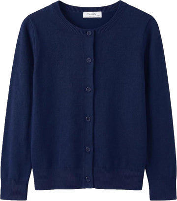 Girls Sweaters Long Sleeve Cardigan Shrug Button Knit School Uniform