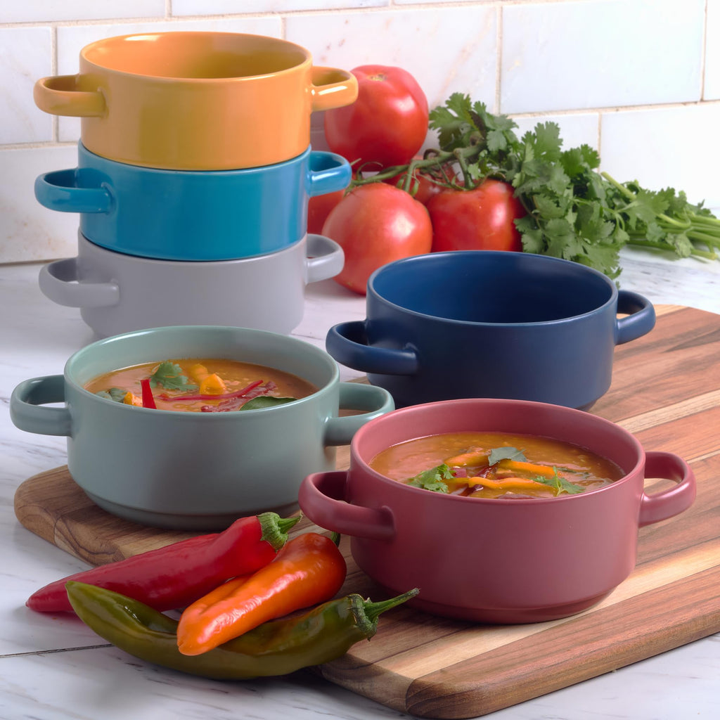 Stoneware 22oz Matte Glaze Soup Crocks Set of 6: Perfect for hearty soups and casseroles. Durable, oven-safe