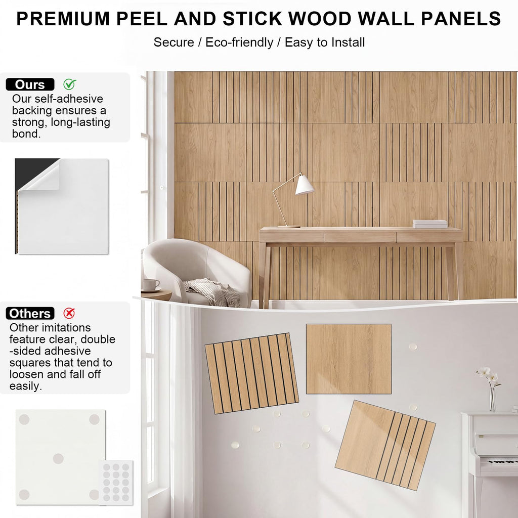 21 Pcs Peel and Stick Wall Panels 3D Wood Slat Oak Wood Fluted