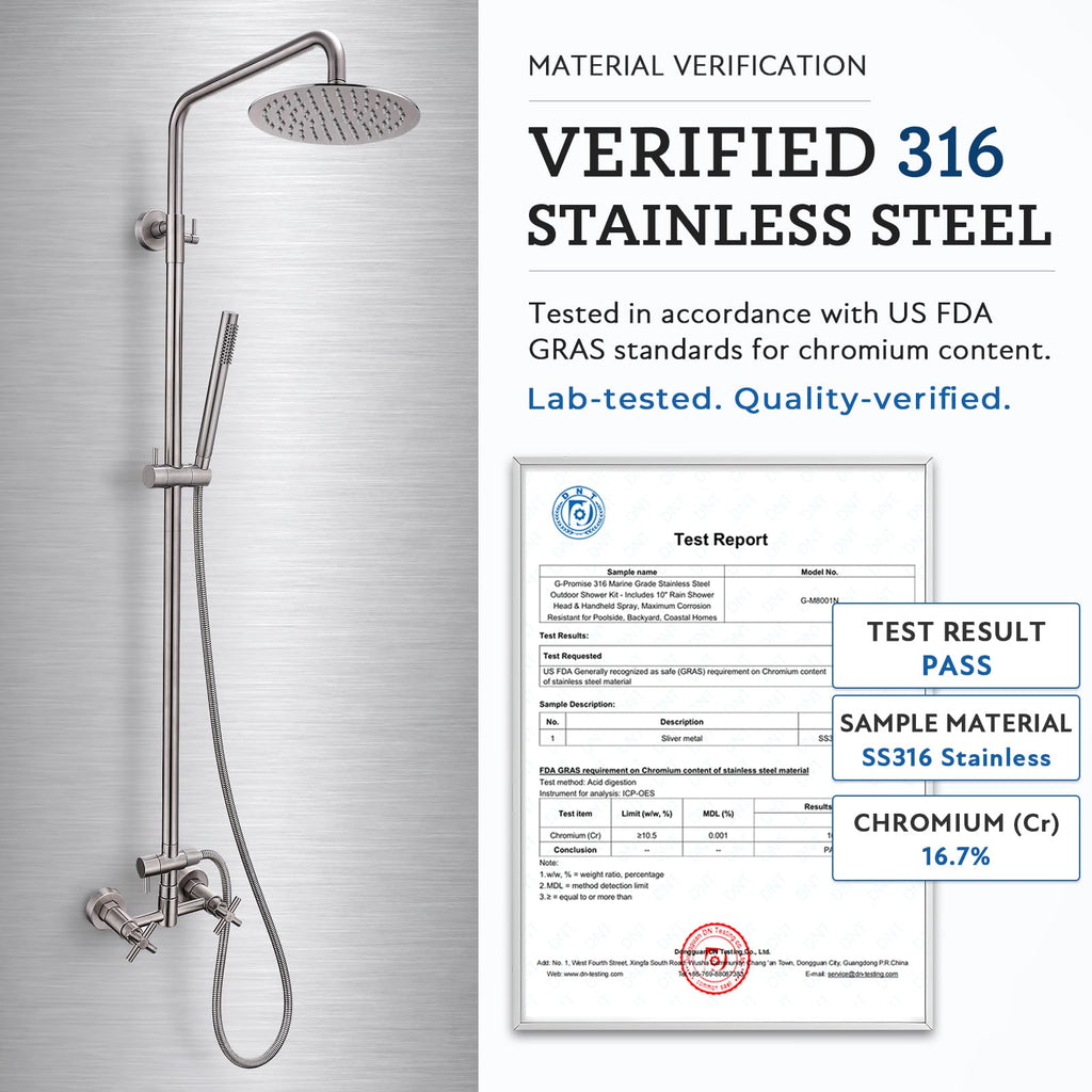 G‐Promise 316 Marine Grade Stainless Steel 8 Inches Outdoor Shower Kit