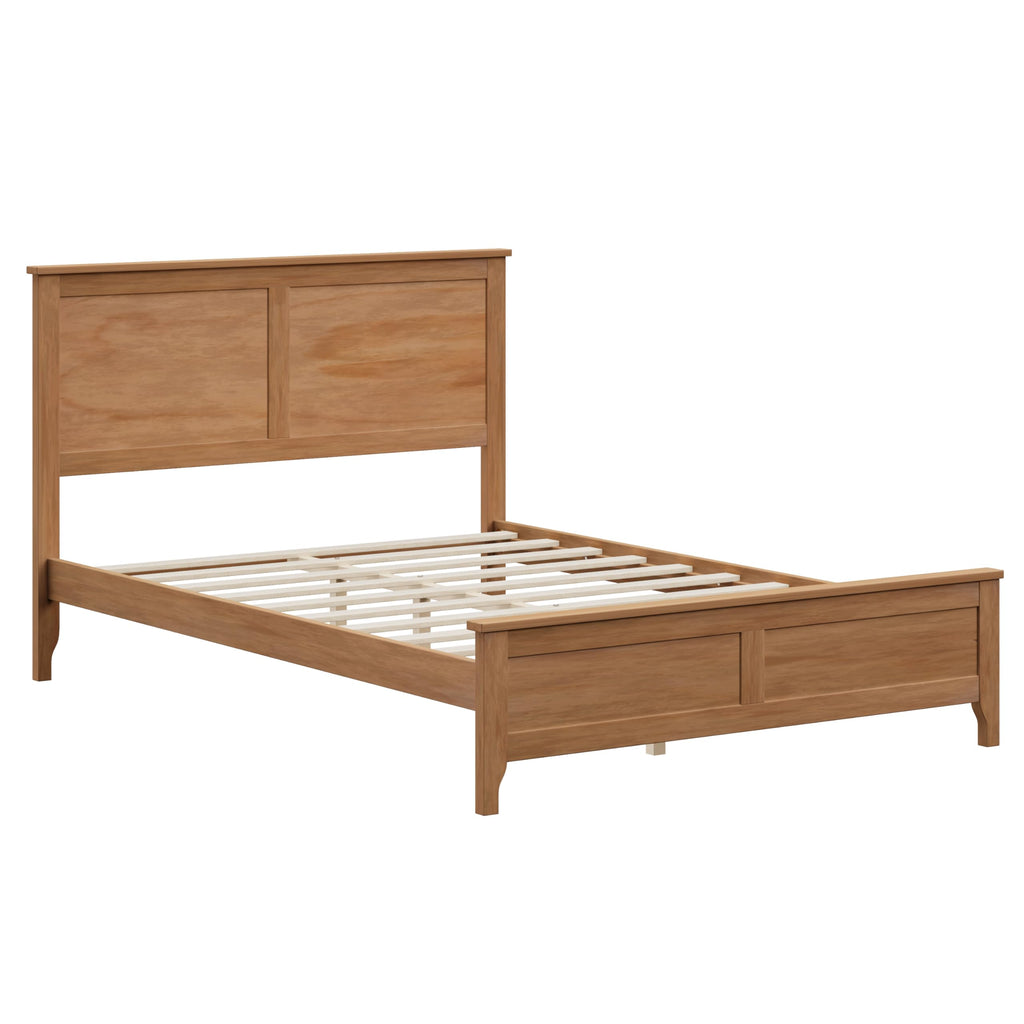 Farmhouse Platform Bed with Headboard, Modern Solid Wood Platform Bed Frame, Sturdy Wooden Foundation with
