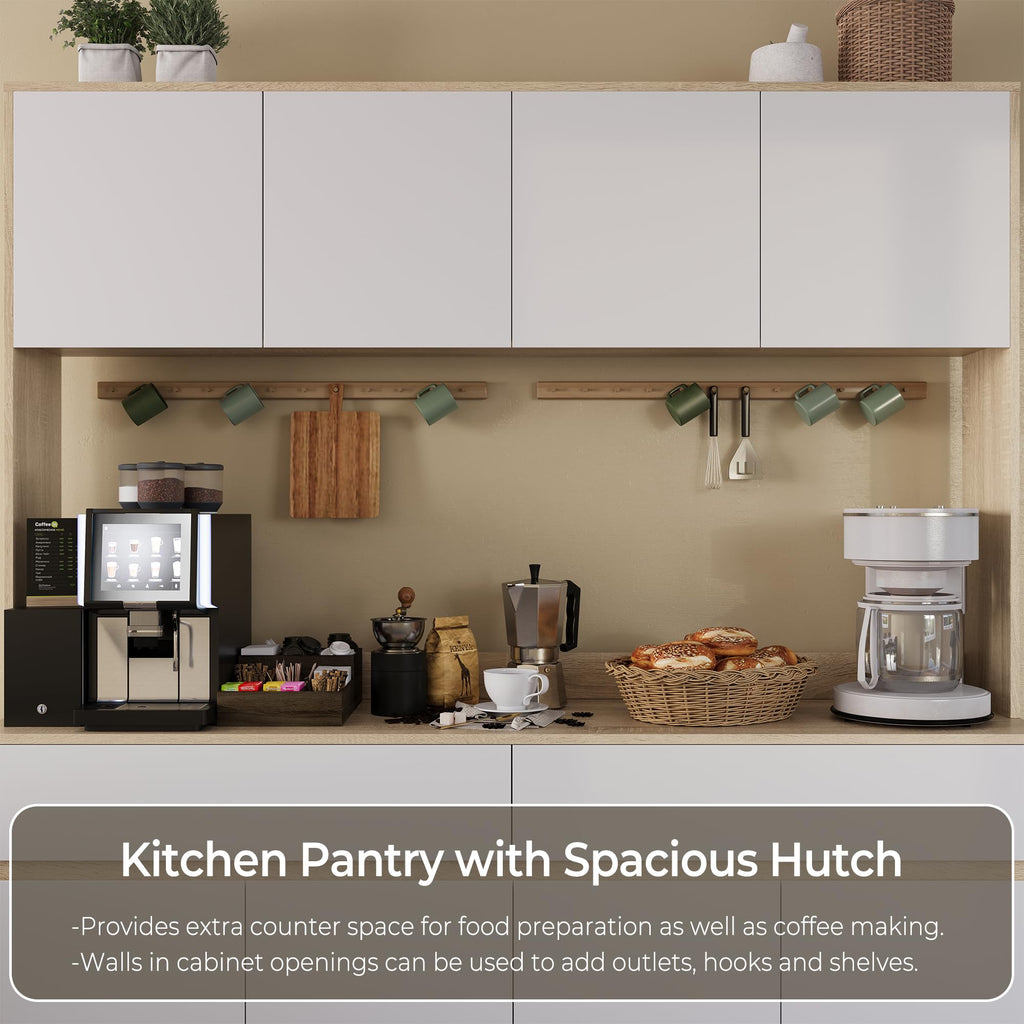 Kitchen Hutch Storage Cabinet, 63" W Large Pantry Cabinets with Microwave Oven Countertop, Freestanding Kitchen