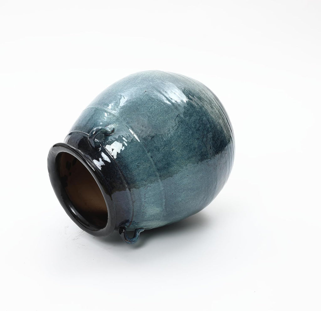 LuxenHome Large Rustic Floor Vase, 17.5'' Tall Ocean Blue Round Ceramic Vases for centerpieces, Farmhouse Flower Vase