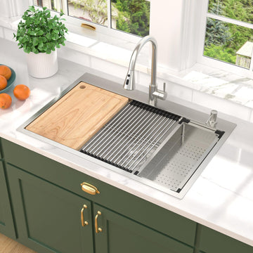 33x22 Drop Sink with Faucet Combo - 33 Inch Kitchen Sinks Drop In 16 Gauge Stainless Steel Topmount Single Bowl